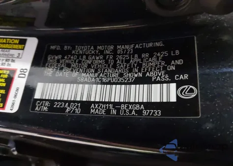 2023 Lexus Es 300H из США, поврежденный, VIN 58ADA1C16PU035237